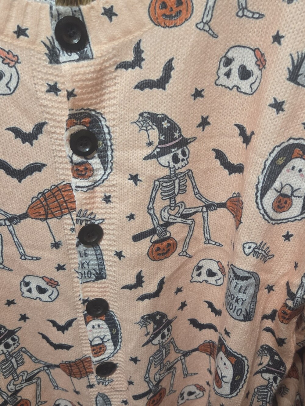 Halloween Themed Skeleton Ghost Skull Orange Cardigan Sweater Size 4XL - Picture 4 of 5